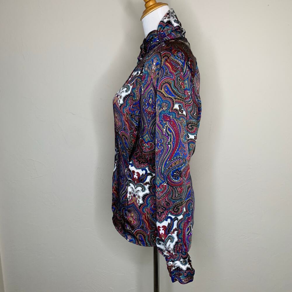 Vintage Paisley Silky Blouse Sz 6 80s - Picture 3 of 8